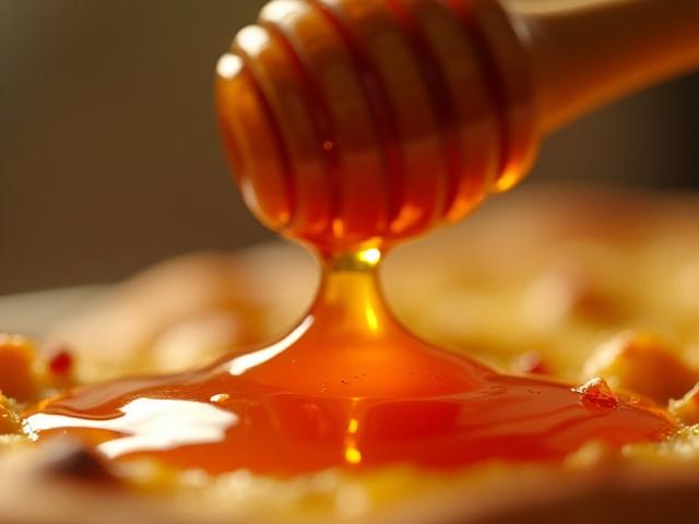 Jar of Chili-Infused Hot Honey drizzling over a spoon.