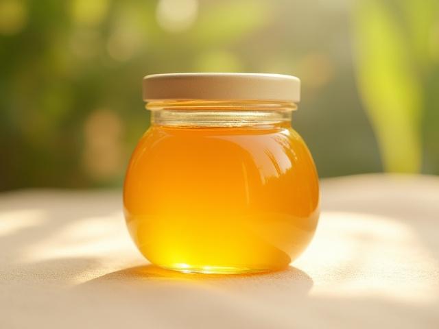 Jar of Crescent Lake Sub-Tropical Bloom Honey against a soft, natural background.